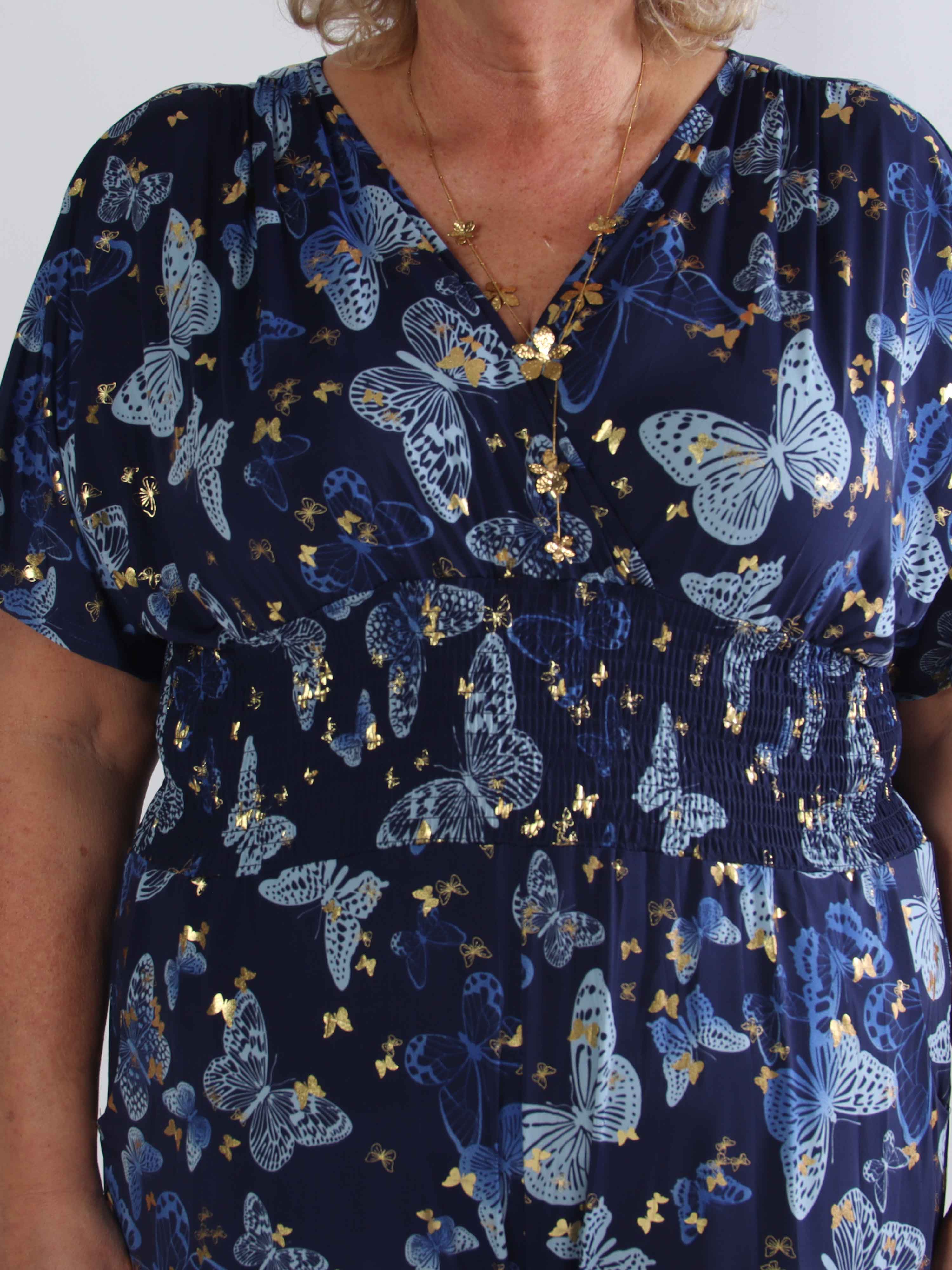 Pams Butterfly Jumpsuit - Elastisk plus size buksedragt i sommerfugleprint